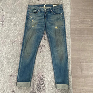 rag & bone Women's the Dre Armitage Acid Wash Mid Rise Denim Jeans Distressed 26